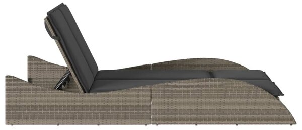 Szürke polyrattan napozóágy párnákkal 114x205x73 cm