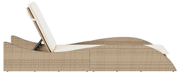 Bézs polyrattan napozóágy párnával 60x205x73 cm
