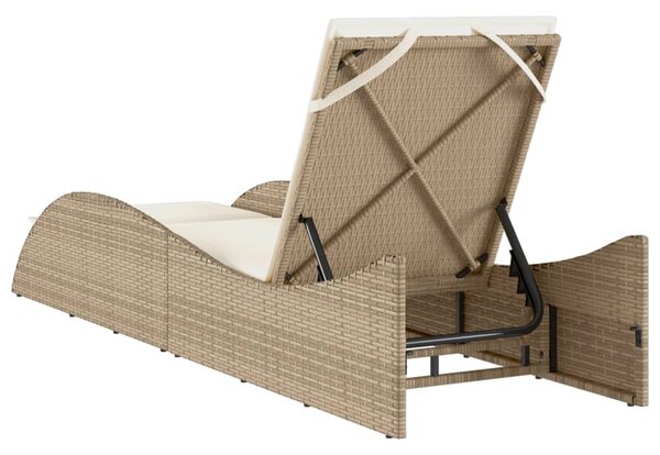 Bézs polyrattan napozóágy párnával 60x205x73 cm