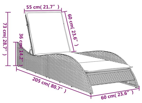 Bézs polyrattan napozóágy párnával 60x205x73 cm