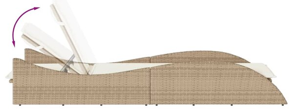 Bézs polyrattan napozóágy párnával 60x205x73 cm