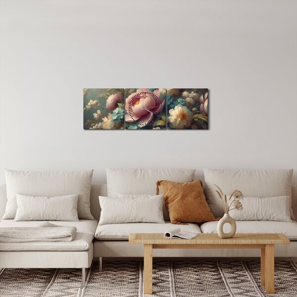 Kép - Természet csendélet virágokkal - festmény (órával) (90x30 cm)