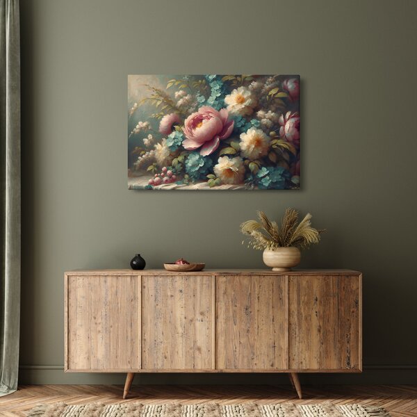 Kép - Természet csendélet virágokkal - festmény (90x60 cm)