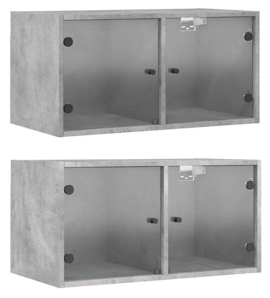 2 db betonszürke faliszekrény üvegajtókkal 68,5 x 37 x 35 cm