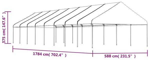 Fehér polietilén pavilon tetővel 17,84 x 5,88 x 3,75 m