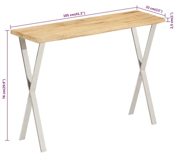Tömör mangófa konzolasztal természetes éllel 105 x 33 x 76 cm