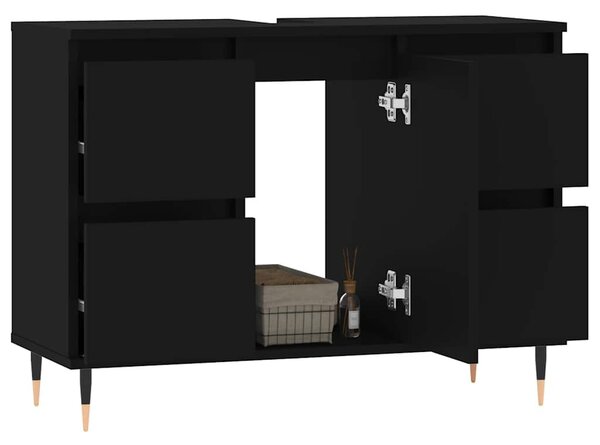 Fekete szerelt fa mosdószekrény 80 x 33 x 60 cm