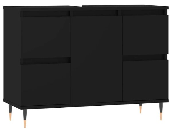 Fekete szerelt fa mosdószekrény 80 x 33 x 60 cm
