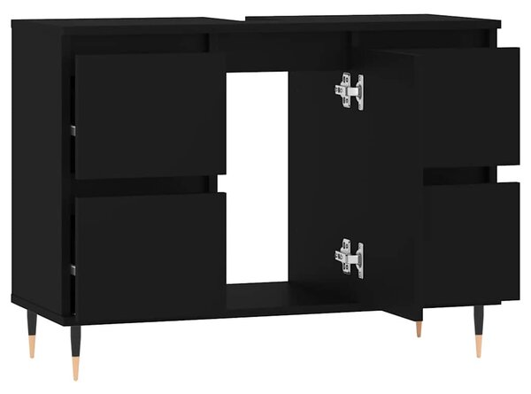 Fekete szerelt fa mosdószekrény 80 x 33 x 60 cm