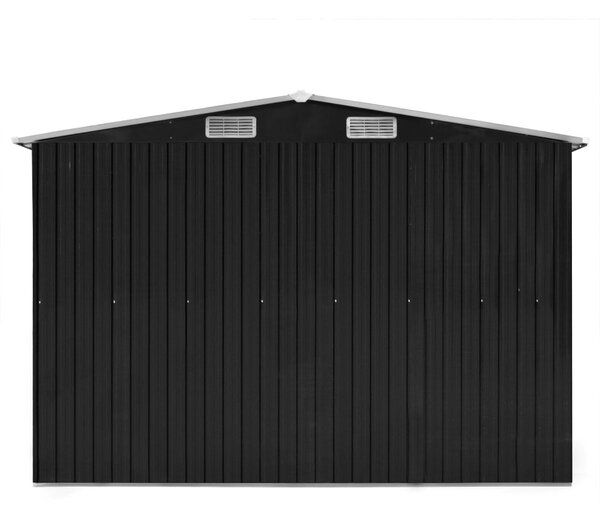 Antracitszürke fém kerti fészer 257 x 392 x 181 cm