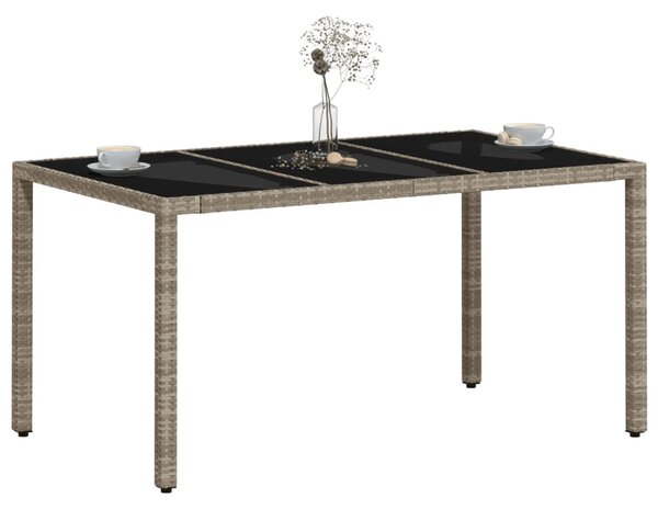 Világosszürke polyrattan üveglapos kerti asztal 150x90x75 cm