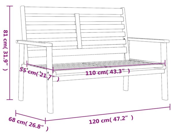 Tömör akácfa kerti kanapé 120 cm