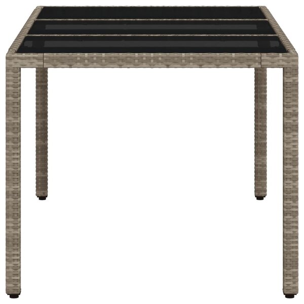 Világosszürke polyrattan üveglapos kerti asztal 150x90x75 cm