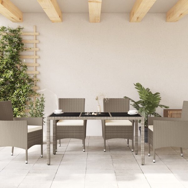 Világosszürke polyrattan üveglapos kerti asztal 150x90x75 cm
