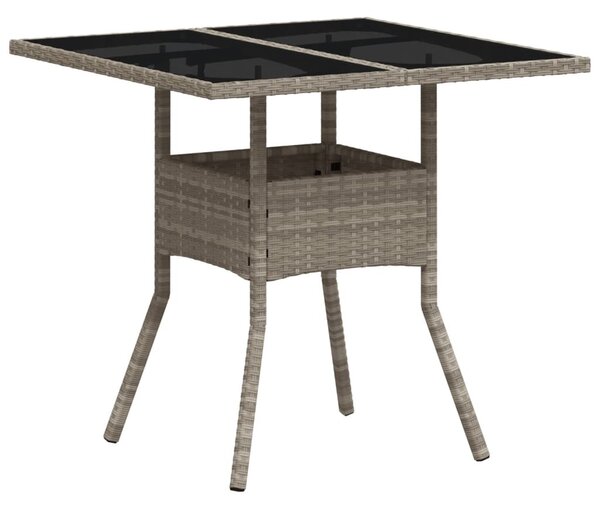 Világosszürke polyrattan üveglapos kerti asztal 80 x 80 x 75 cm