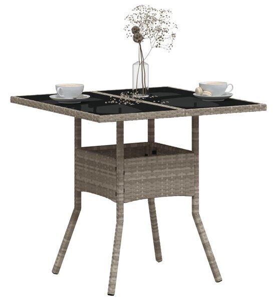 Világosszürke polyrattan üveglapos kerti asztal 80 x 80 x 75 cm