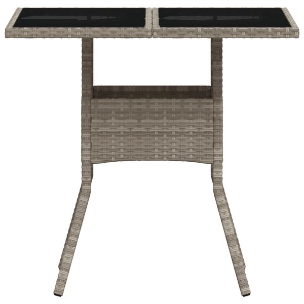 Világosszürke polyrattan üveglapos kerti asztal 80 x 80 x 75 cm