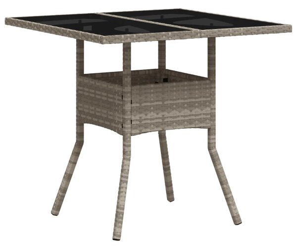 Világosszürke polyrattan üveglapos kerti asztal 80 x 80 x 75 cm