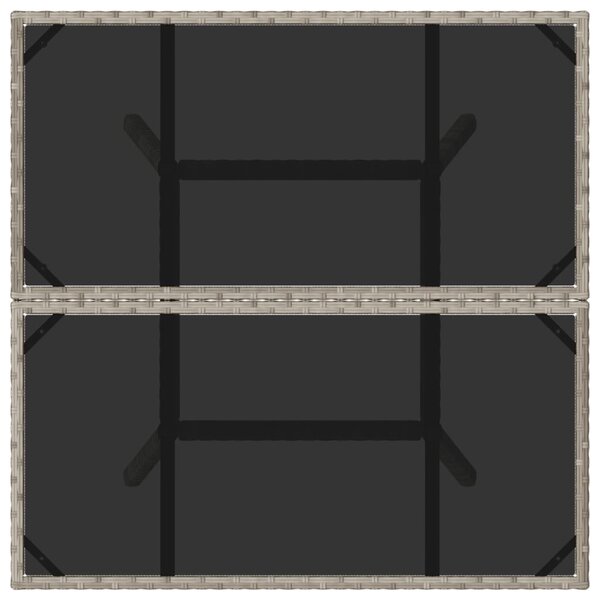 Világosszürke polyrattan üveglapos kerti asztal 80 x 80 x 75 cm