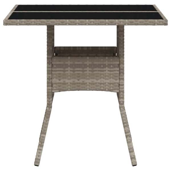 Világosszürke polyrattan üveglapos kerti asztal 80 x 80 x 75 cm