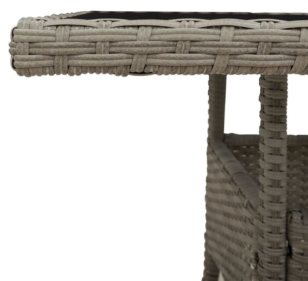 Világosszürke polyrattan üveglapos kerti asztal 80 x 80 x 75 cm