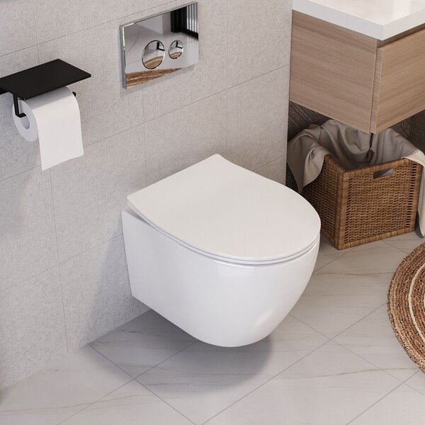 Rea, Fali WC csésze készlet REA CARLO Flat Mini Rimless + fali bidé REA CARLO Mini, KPL-C2760