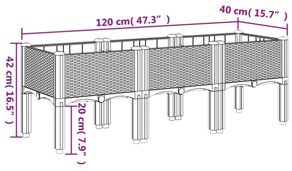 Kékszürke PP rácsos kerti ültetőláda 120 x 40 x 42 cm