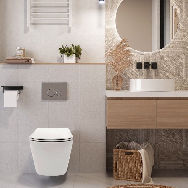 Rea, Fali WC csésze készlet REA CARLO Flat Mini Rimless + fali bidé REA CARLO Mini, KPL-C2760