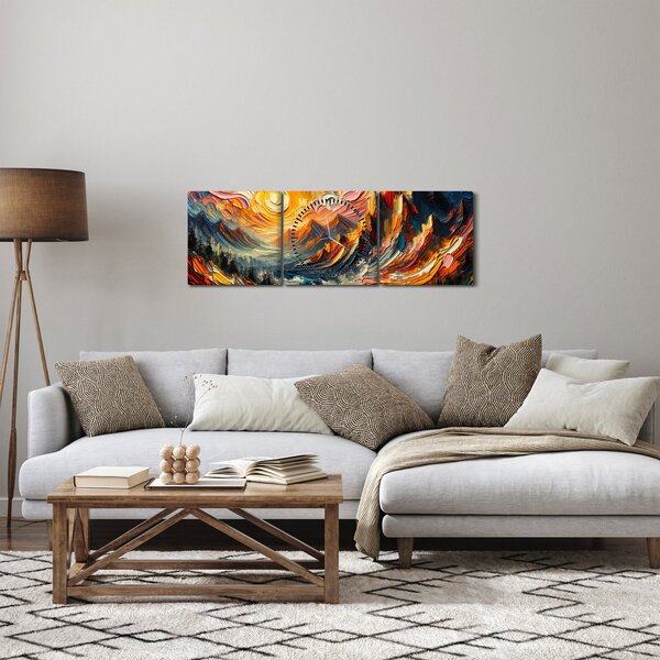 Kép - Hegyek, melyeket napfény ölel (órával) (90x30 cm)
