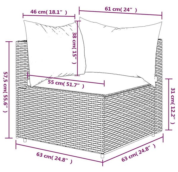 Szürke polyrattan kerti sarokkanapé párnákkal
