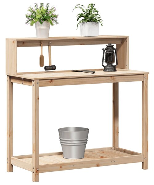 Tömör fenyőfa ültetőasztal polccal 108 x 50 x 109,5 cm