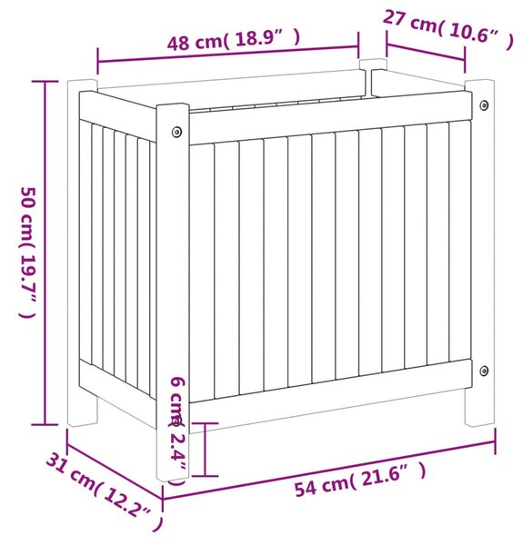 VidaXL tömör akácfa kerti virágtartó béléssel 54 x 31 x 50 cm