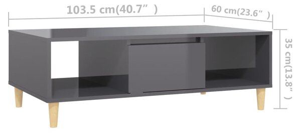 Magasfényű szürke szerelt fa dohányzóasztal 103,5 x 60 x 35 cm