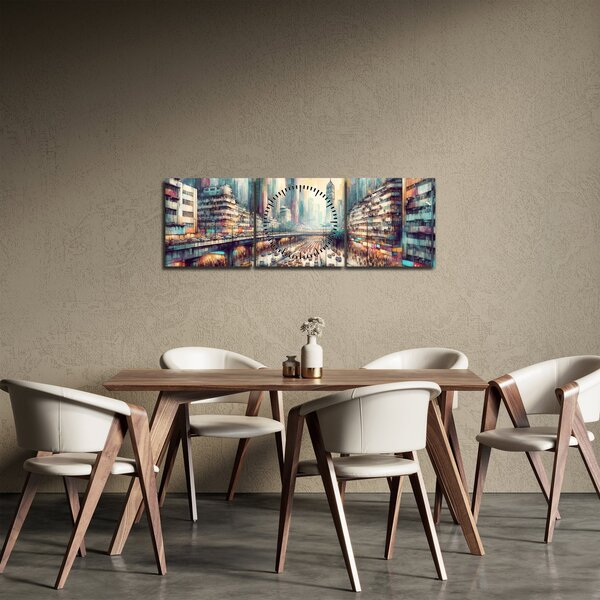 Kép - Városi élet (órával) (90x30 cm)