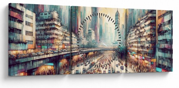 Kép - Városi élet (órával) (90x30 cm)