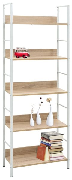 5 szintes tölgyszínű szerelt fa könyvespolc 60x27,6x158,5 cm