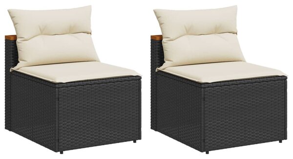 2 db fekete polyrattan karfa nélküli kerti kanapé párnákkal