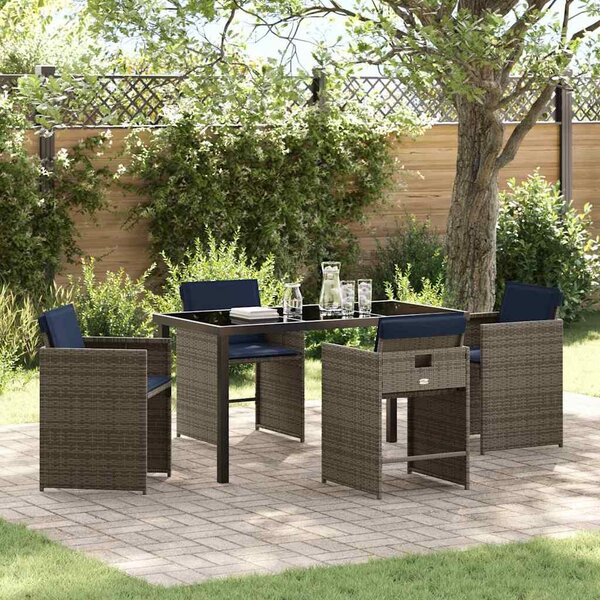 VidaXL Kert étkező szett párnával 5 pcs Szürke Poli rattan