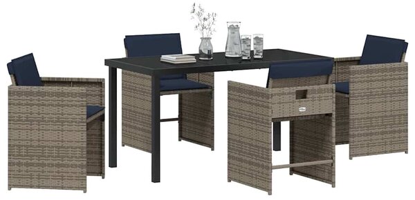VidaXL Kert étkező szett párnával 5 pcs Szürke Poli rattan