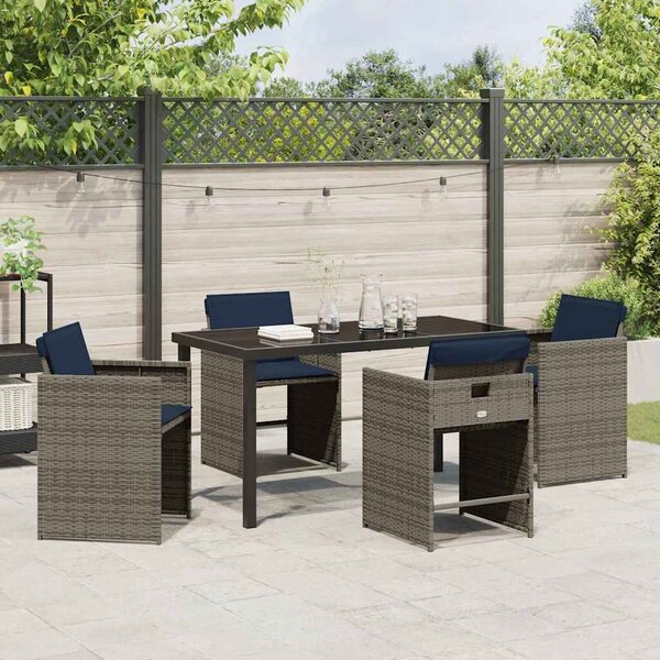 VidaXL Kert étkező szett párnával 5 pcs Szürke Poli rattan