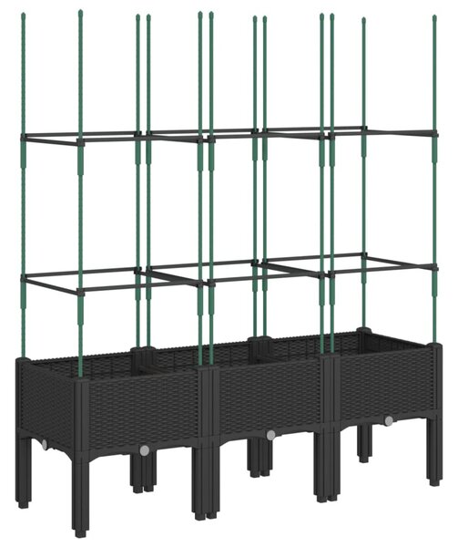 Fekete polipropilén rácsos kerti ültetőláda 120 x 40 x 142,5 cm