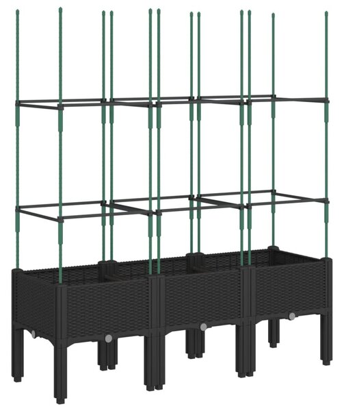 Fekete polipropilén rácsos kerti ültetőláda 120 x 40 x 142,5 cm