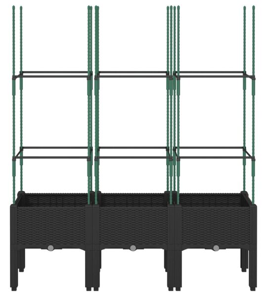 Fekete polipropilén rácsos kerti ültetőláda 120 x 40 x 142,5 cm