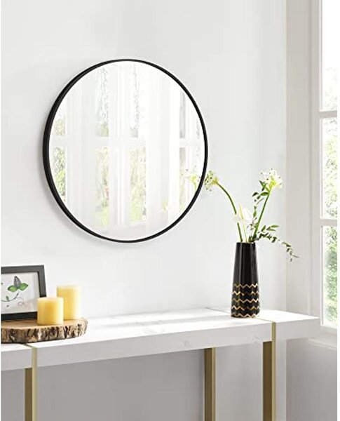 Modern fali tükör, kerek tükör, 61 cm, fekete