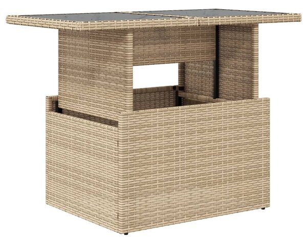 Bézs polyrattan üveglapos kerti asztal 100 x 55 x 73 cm