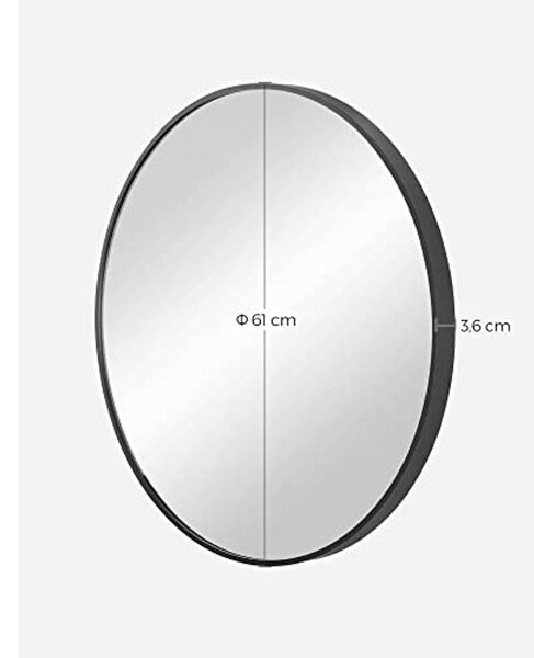 Modern fali tükör, kerek tükör, 61 cm, fekete