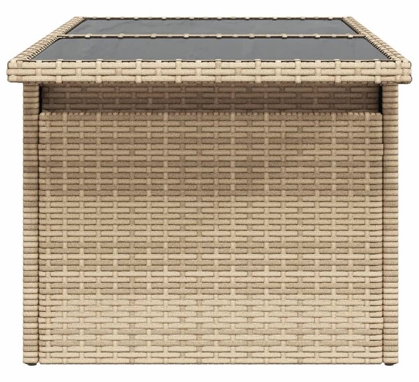 Bézs polyrattan üveglapos kerti asztal 100 x 55 x 73 cm