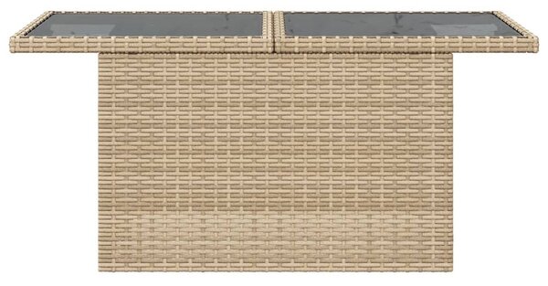 Bézs polyrattan üveglapos kerti asztal 100 x 55 x 73 cm
