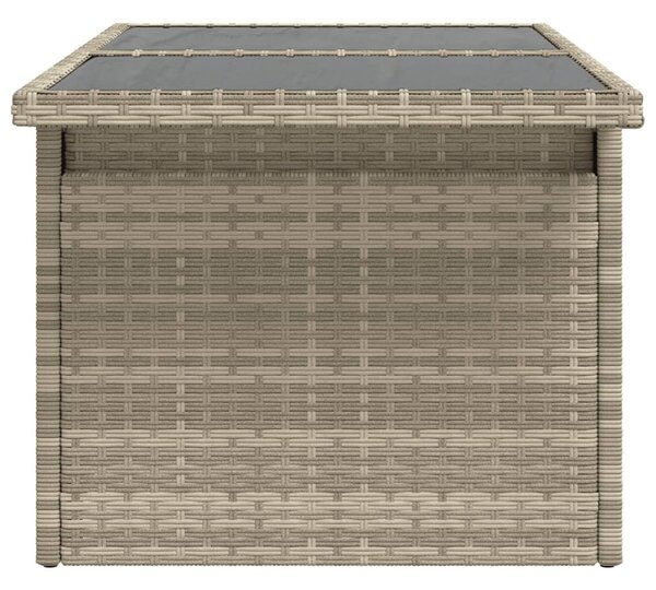 Szürke polyrattan üveglapos kerti asztal 100x55x73 cm