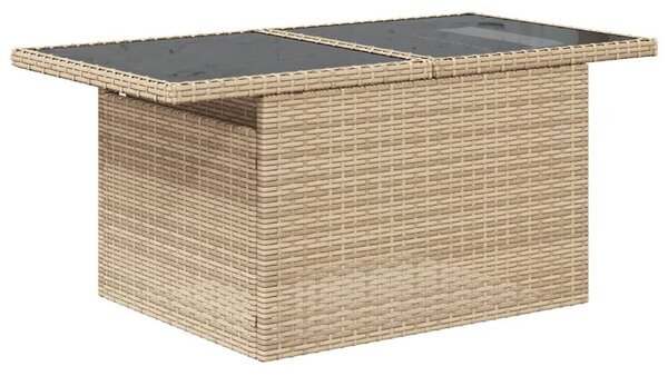 Bézs polyrattan üveglapos kerti asztal 100 x 55 x 73 cm